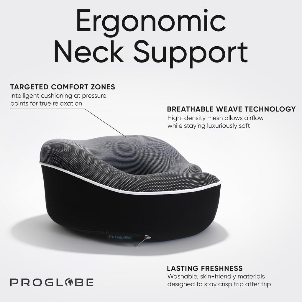 Proglobe Orthopedic Neck Pillow, Travel Neck Pillows for Airplanes, Memory Foam Kit, 360° Head Support, Airplane Pillow Set with 3D…