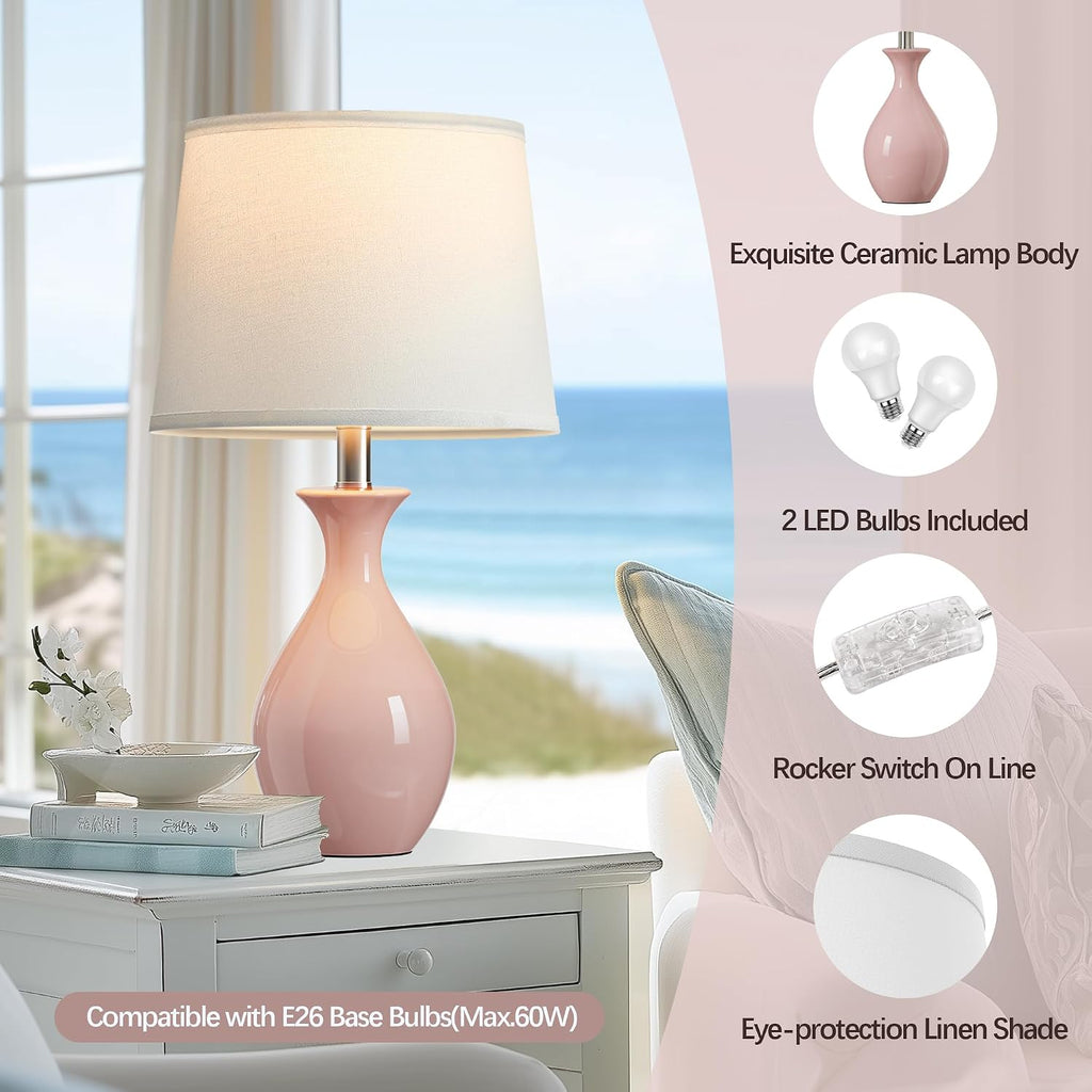 PARTPHONER Table Lamp Set of 2, Modern Ceramic Bedside Lamps for Night Stands, Classic Small Lamp Nightstand Lamp for Bedroom Living Room…