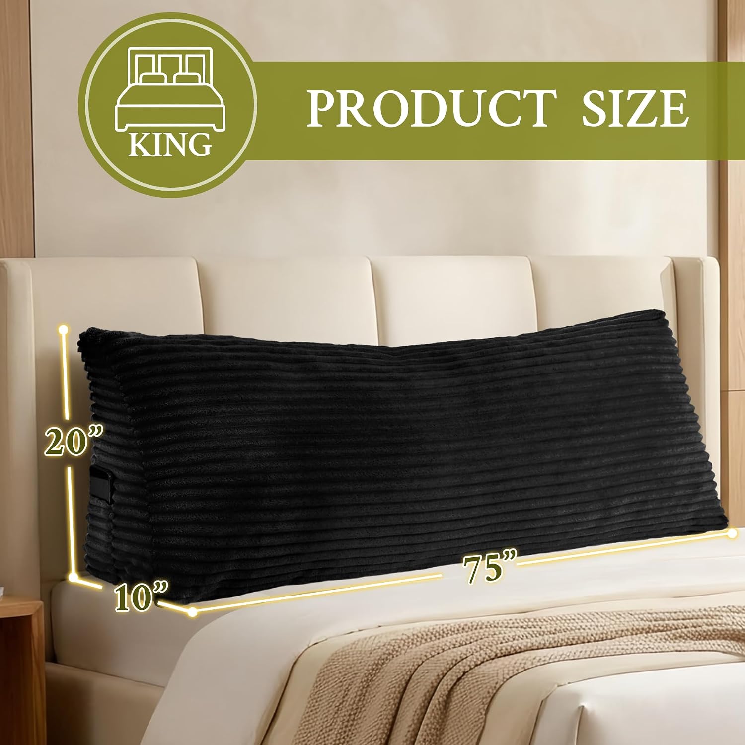 Zonamat Headboard Pillow King, Headboard Wedge Pillow, Back Rest Pillows for Sitting, Reading, Working, Triangle Pillow with Removable Cove…