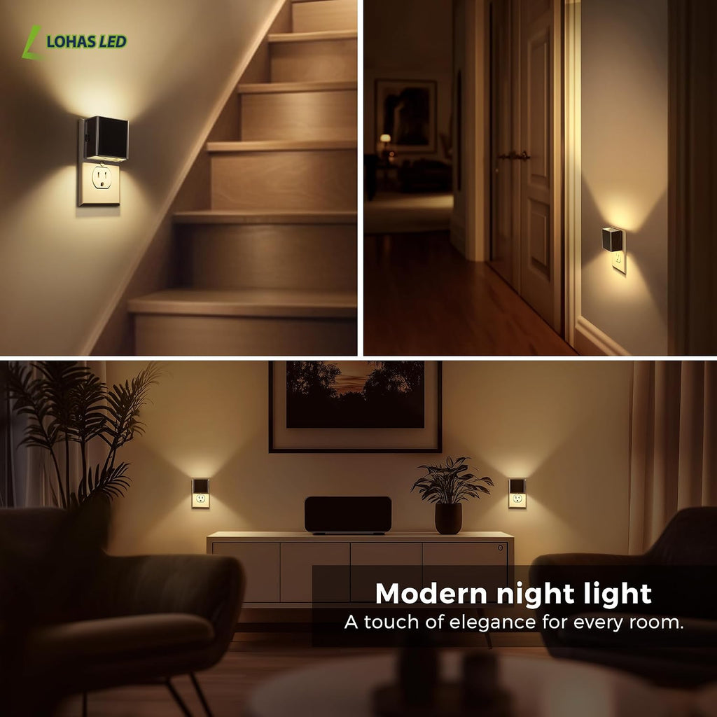Llohasled L LOHAS LED Night Light 2 Pack, Night Lights Plug into Wall, Dusk to Dawn Sensor, Soft White 3000K, 0-100LM Adjustable Brightness…