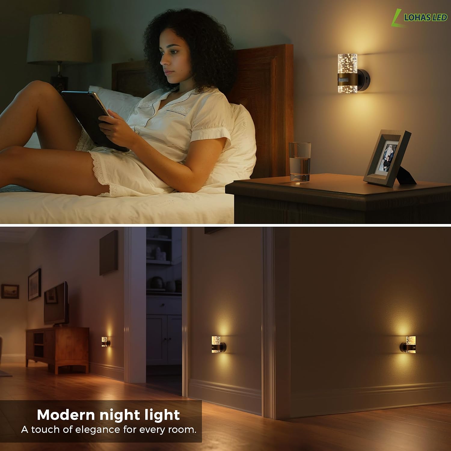 L LOHAS LED Motion Sensor Night Light, 2 Pack Wireless Rechargeable Wall Mounted Nightlight, Motion-Activated Acrylic Night Lights,3000K…