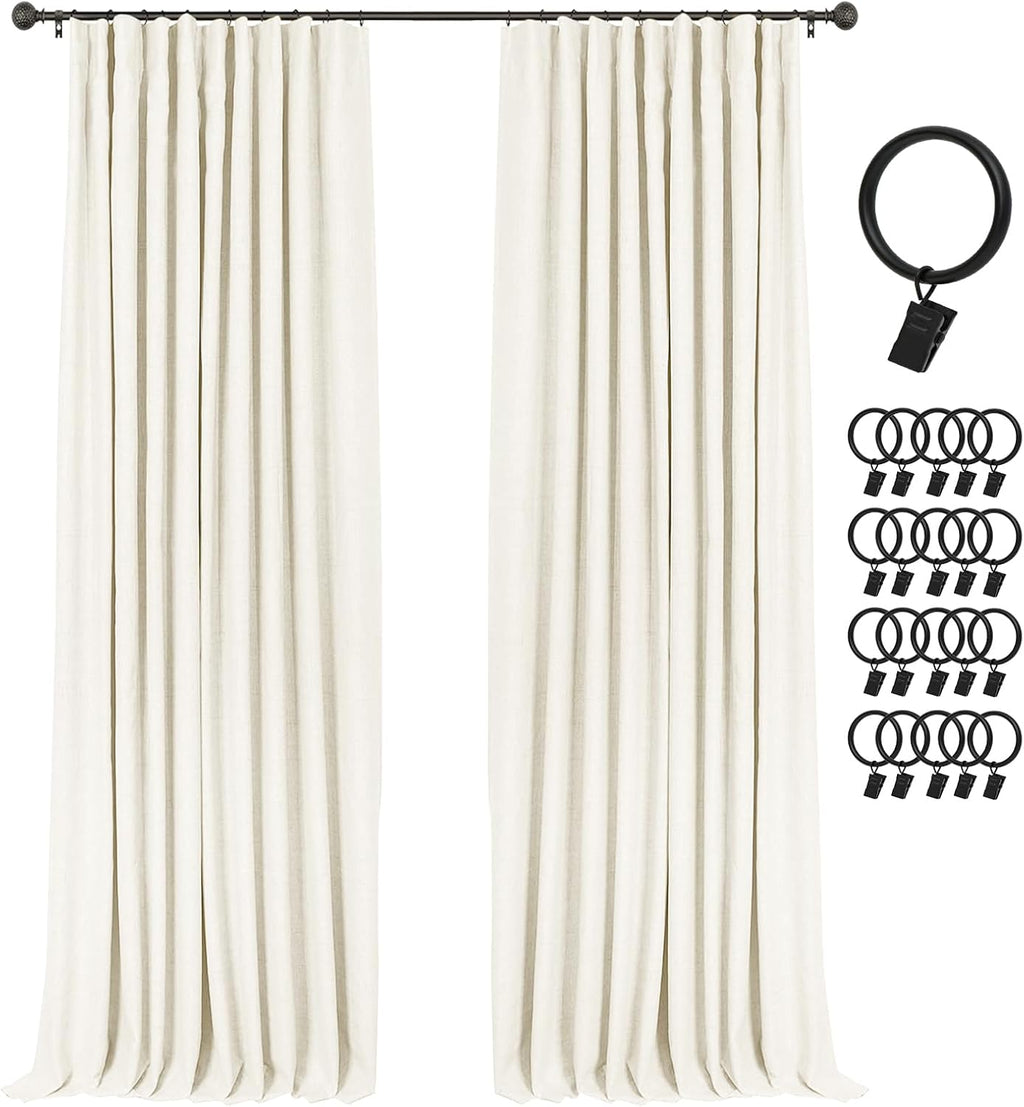 INOVADAY 100% Blackout Curtains for Bedroom, Black Out Curtains 63 Inch Long, Clip Rings Linen Blackout Drapes, Thermal Insulated Room…