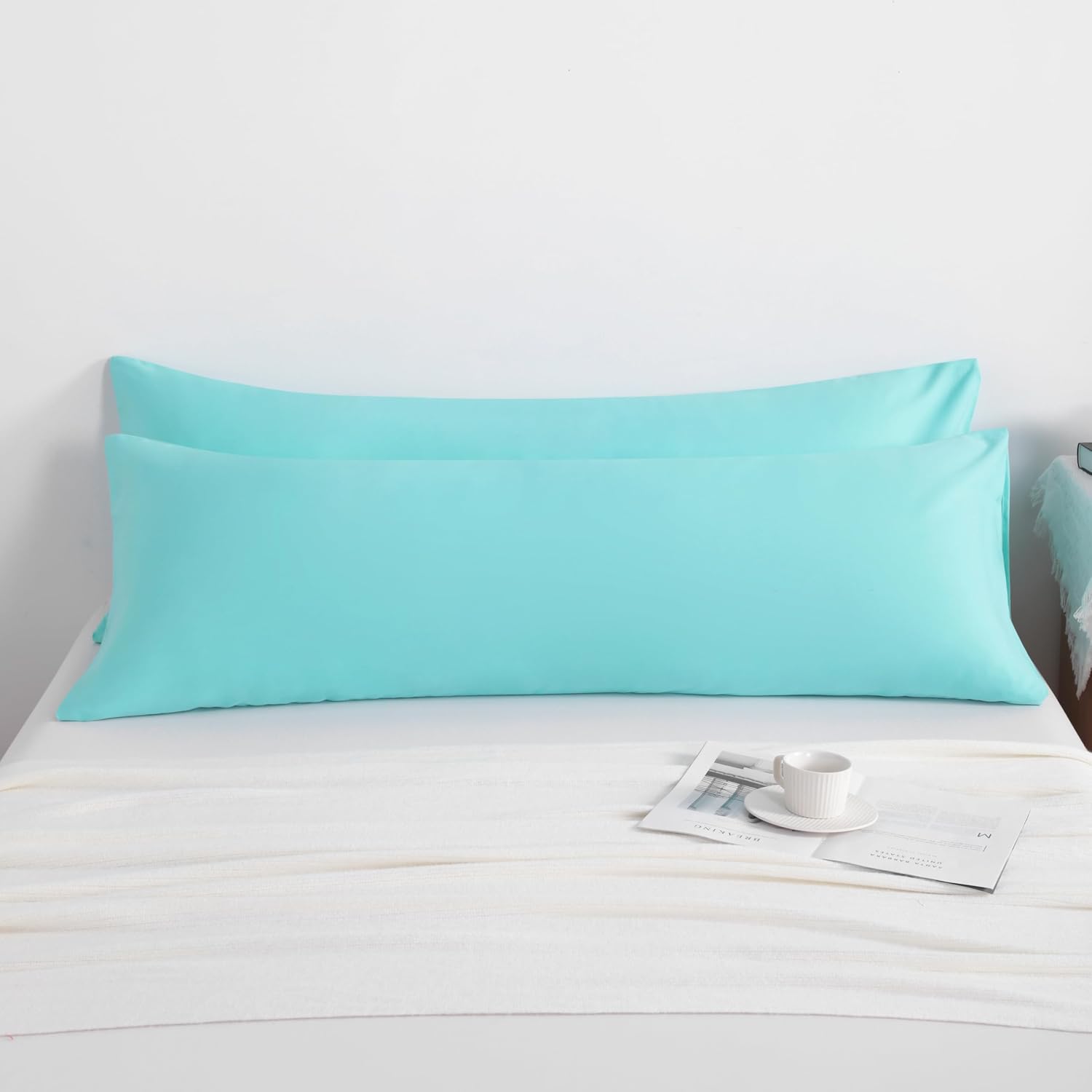 Ntbay Body Pillow Cases Set of 2, 2 Pack Brushed Microfiber 20x54 Pillow Cases, Soft, Wrinkle, Fade, Stain Resistant Aqua Pillow Cases with…