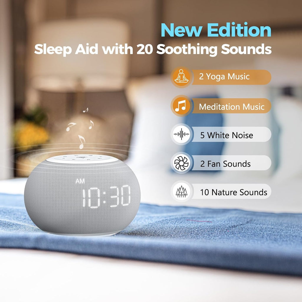 Reacher Auto-Dimmable Sound Machine Alarm Clock with Night Light, 20 Soothing Sounds, LED Digital Display, Sleep Timer, Precise Volume Cont…