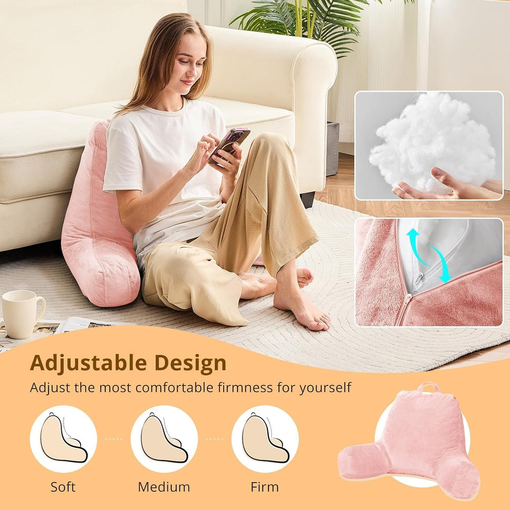 Sasttie Reading Pillow, Velvet Back Pillow for Bed Sitting Up, Adult Back-Rest Support Cushion with Arms for Sit Up on Couch, Sofa, and…