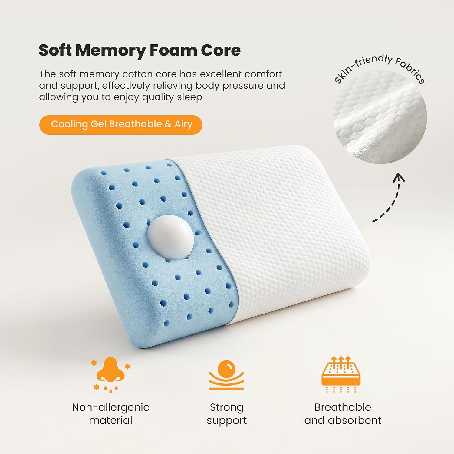 Relaxinsideexploreoutside Cooling Gel Memory Foam Pillow for Neck - Breathable Mesh with Washable Cover Standard Size Bed Pillows for Side…