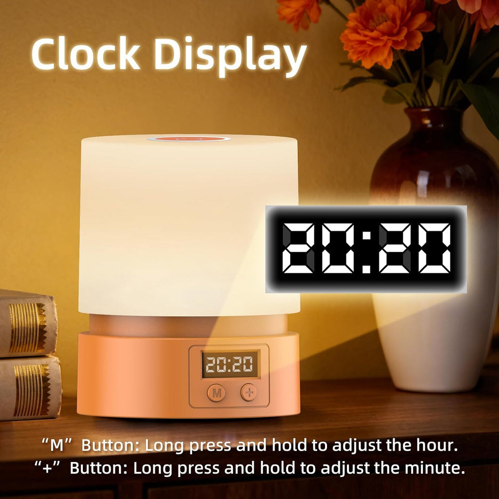 Nursery Night Light with Clock for Kids, Touch Lamp Bedside Desk Lamp, Portable Breastfeeding Night Lamp for Baby, 3 Color Stepless…