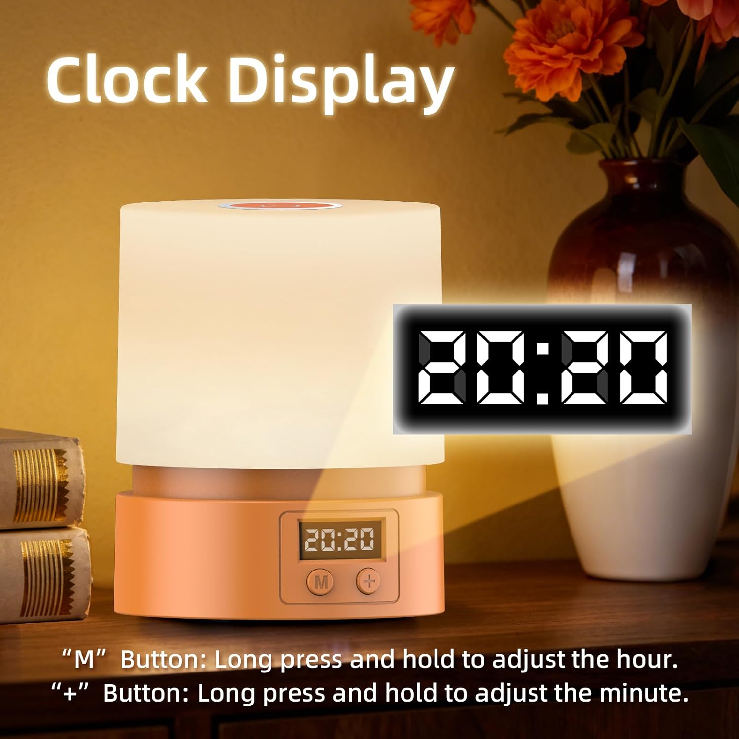 Nursery Night Light with Clock for Kids, Touch Lamp Bedside Desk Lamp, Portable Breastfeeding Night Lamp for Baby, 3 Color Stepless…