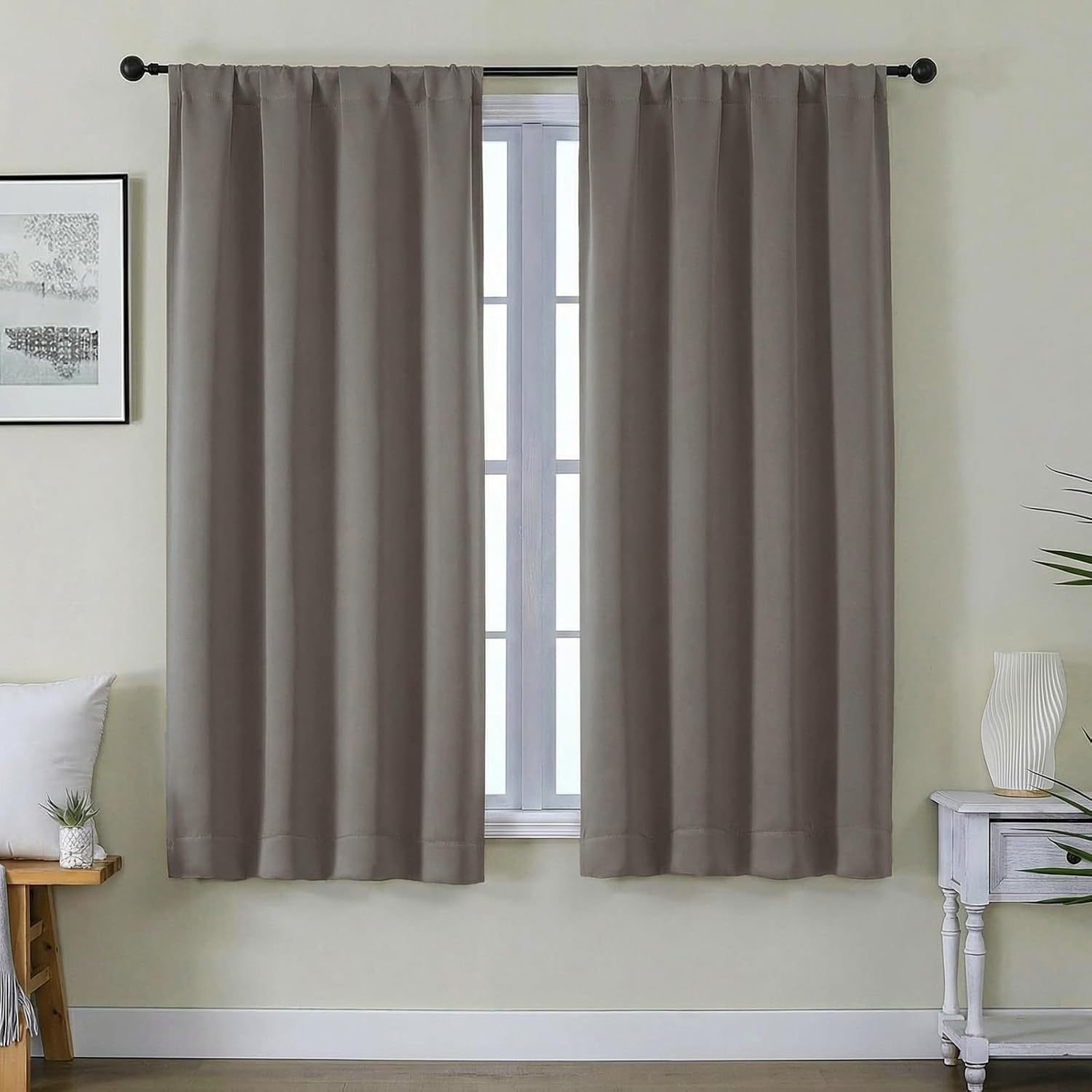 Gwine Latte Blackout Curtains for Bedroom 63 Inches Long - Thermal Insulated Noise Reducing Window Curtain Panels, Solid Room Darkening…