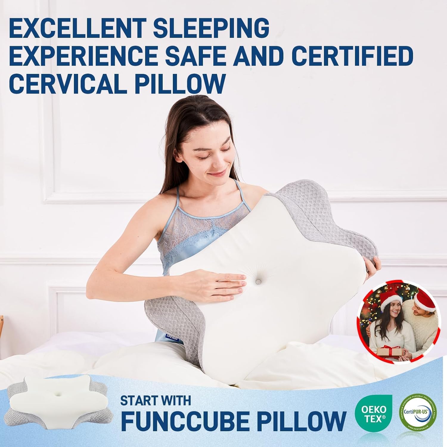 Funccube Cervical Neck Pillow - Memory Foam Pillow for Sleeping, Ergonomic Neck Support Contour Pillows for Side Back Stomach Sleepers, Orth…