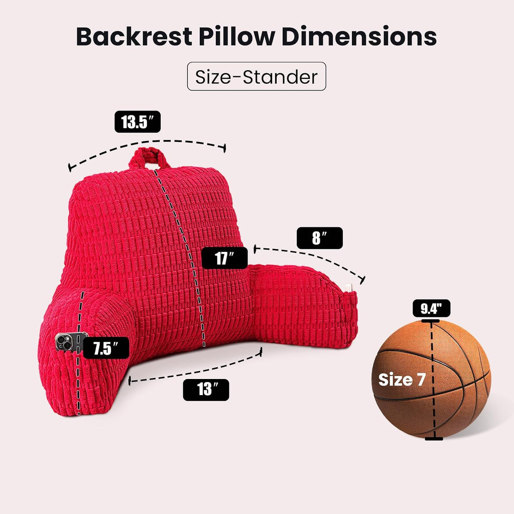 Pajeo Reading Pillow for Sitting in Bed with Arm Rests,100% 7D Fiber Filling Sitting Pillow for Back Support, Oeko-TEX Certified Backrest Pi…