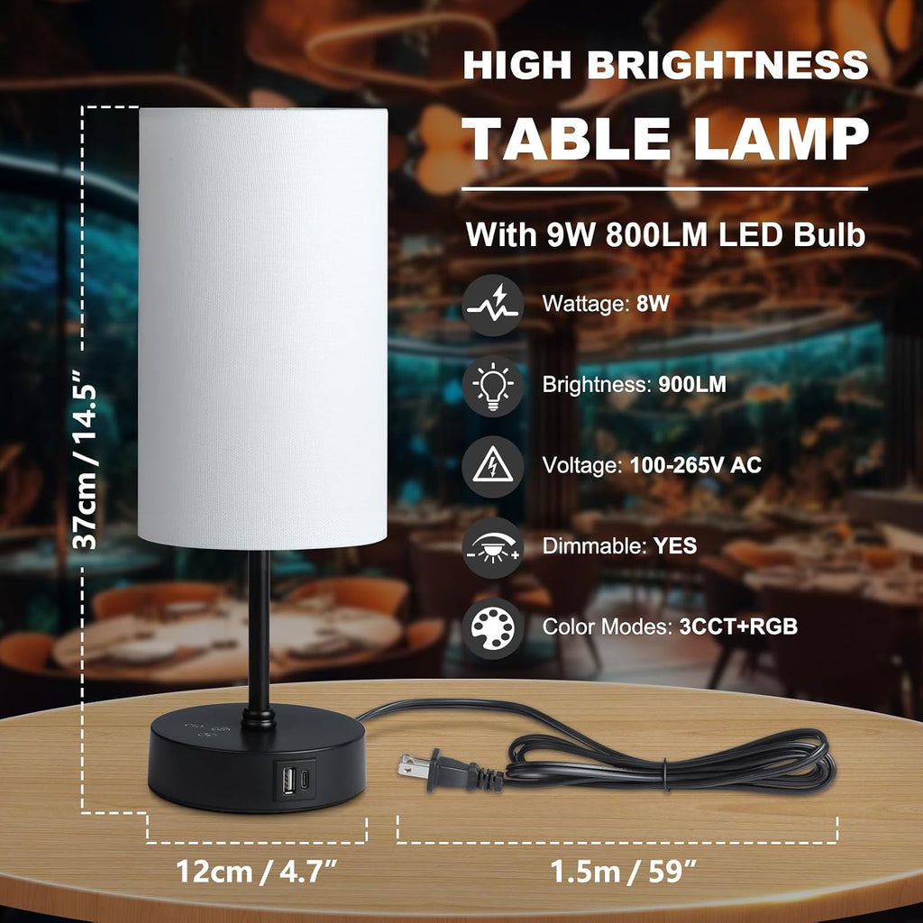 Unicozin Table Lamp,3 CCT 3000K/4500K/6500K & RGB Color Changing, Stepless Dimmable Touch Control Bedside Lamp for Reading, Ambience…