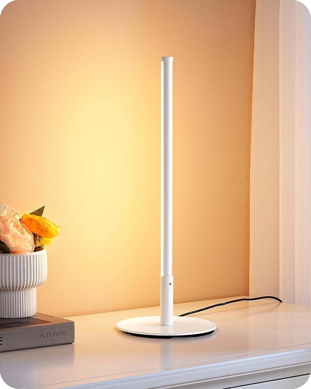 EDISHINE LED Table Lamp, Dimmable Bedside Lamp, 3 Color Temperature, Power Cord Touch Switch Desk Lamp, Upgraded Minimal Nightstand Lamp…