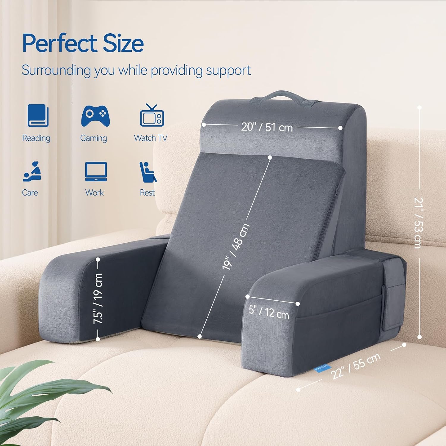 Kayfia Reading Pillow, 10 in 1 Back Pillow for Bed Sitting up with Detachable Arms Rest, Back Rest with Gel Memory Foam…