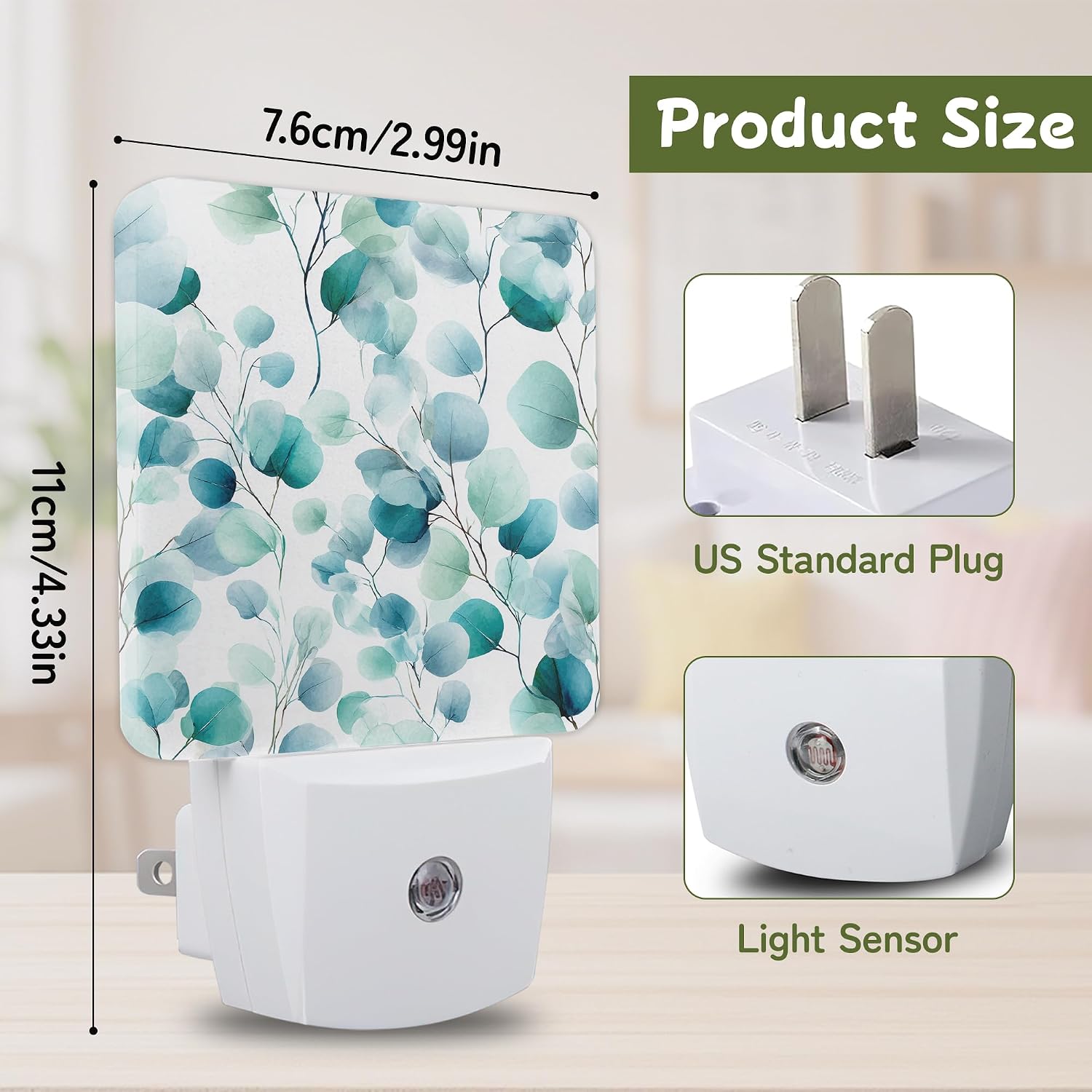 Night Light, Green Eucalyptus Night Lights Plug into Wall Decor for Bedroom Bathroom Hallway Kitchen, Dusk to Dawn Sensor Gift for Women…