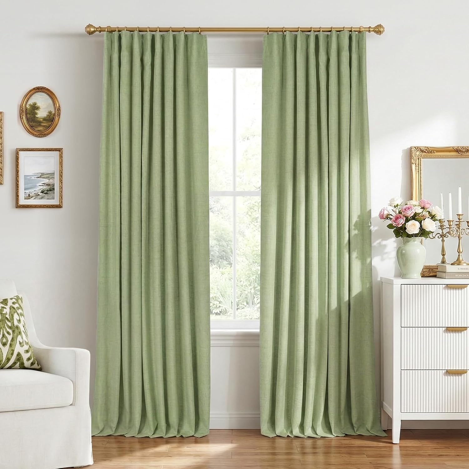 INOVADAY 100% Blackout Curtains for Bedroom, Black Out Curtains 84 Inch Long, Clip Rings Linen Blackout Drapes, Thermal Insulated Room…