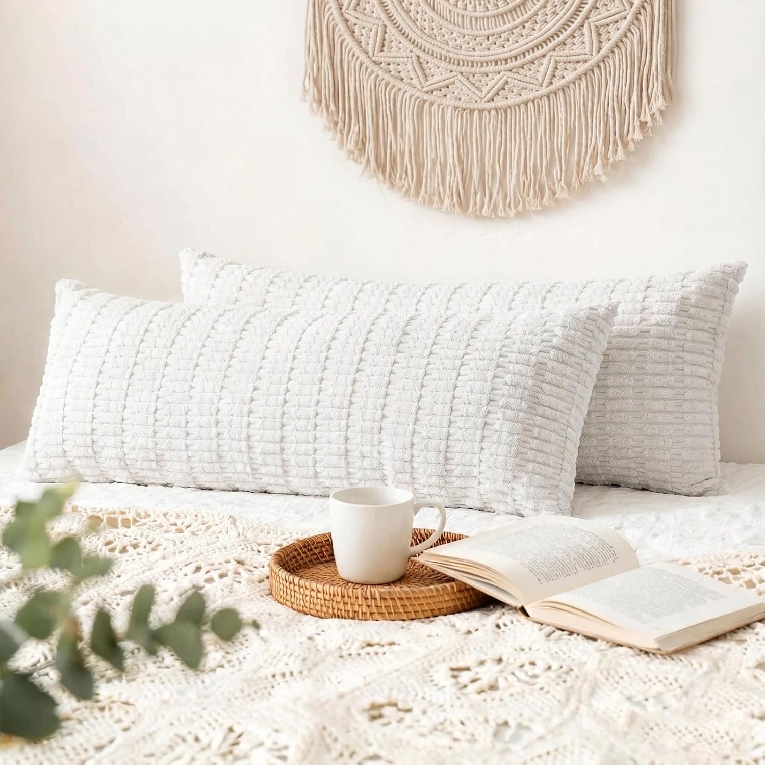 Fancy Homi Decorative Throw Pillow Covers for Bed Couch Bedroom Bench, Soft Corduroy Solid Pillow Case, Rustic Farmhouse Boho Room…