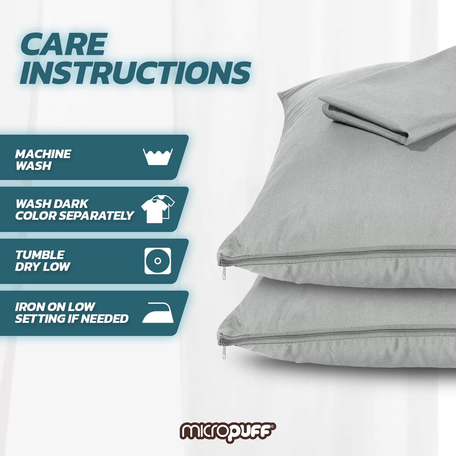 Micropuff Grey Queen Size Pillow Protectors with Zipper - 2 Pack - Soft and Breathable Hypoallergenic Pillow Cover. Pillowcase Protects…
