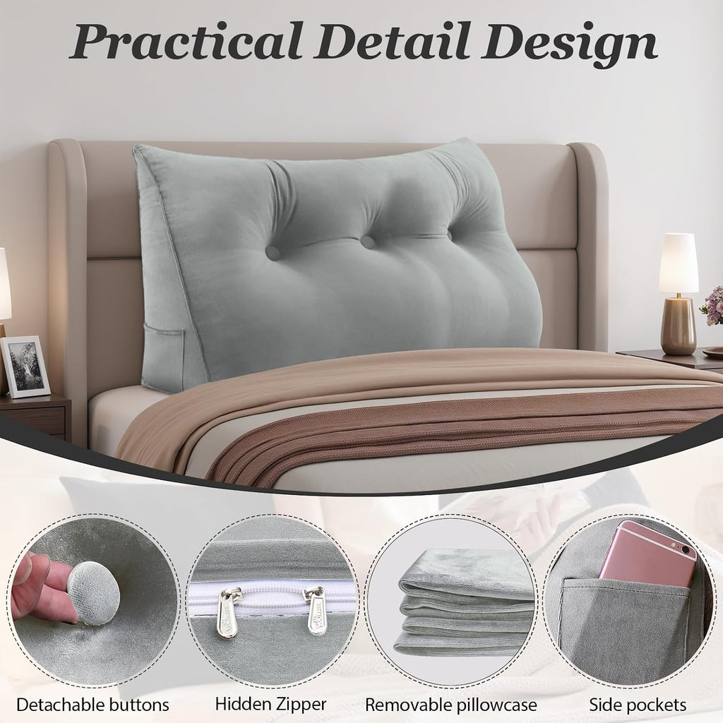 Wedge Pillow Headboard, Bed Wedge Pillow for Headboard, Headboard Pillow Queen, Back Support Cushion for Sitting up in Bed - Features…