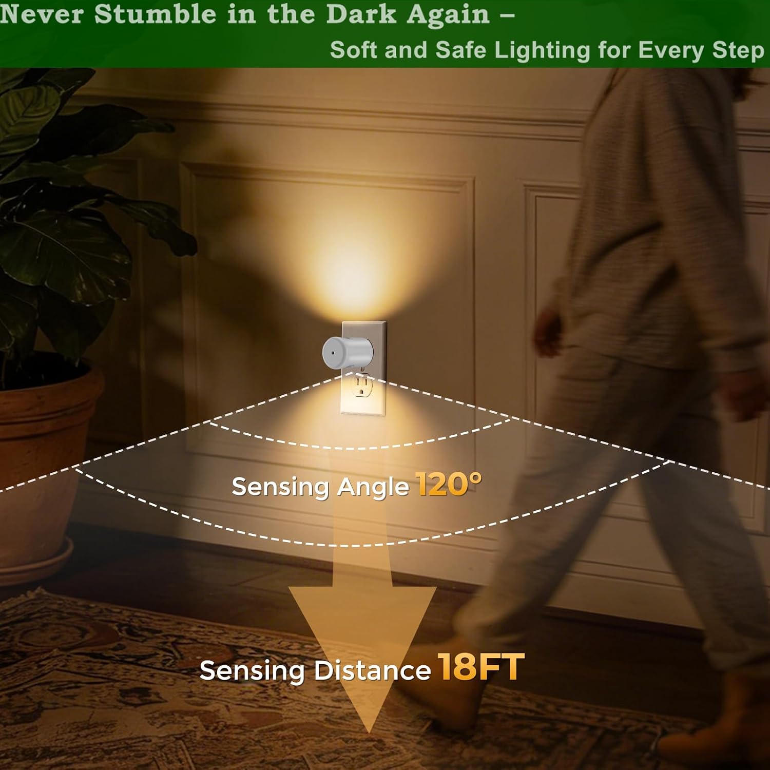 4-Pack Motion Sensor Night Light, Plug-in Wall LED Nightlight with Dusk to Dawn Sensor, Auto On/Off, 2700K Warm White 100 Lumens…