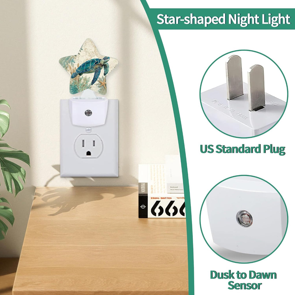 Ocean Turtle Plug in Star Night Light, Night Light with Sensor for Kids Nursery Bedroom, Decorative Soft Glow Lamp for Hallway Bathroom…
