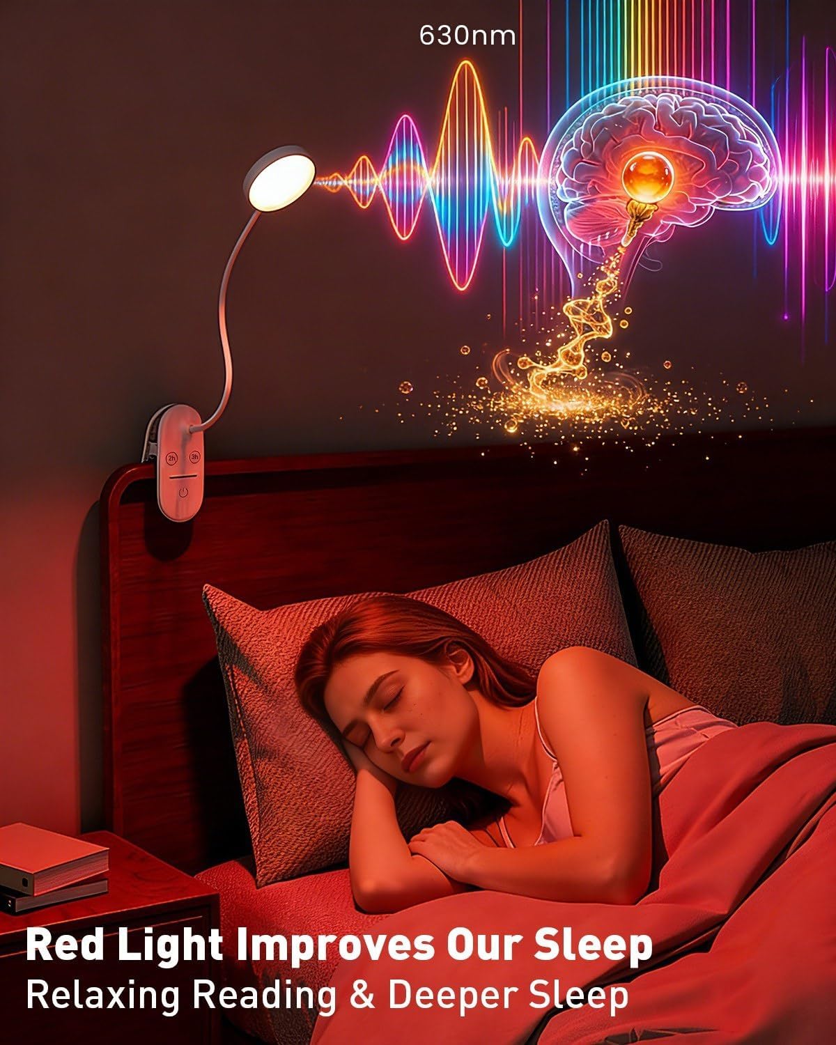 Haigvel Red Light for Sleep Book Lights for Reading at Night, 630nm Eye comfort Headboard Clip on Lamp, Rechargeable Bed Lights for…