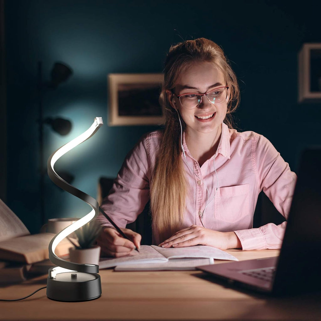 NUÜR Classic Spiral LED Table Lamp Black, Dimmable Metallic Bedside Lamp with Touch Controller, 3 Colour Temperature, 15.8 Inch Height…