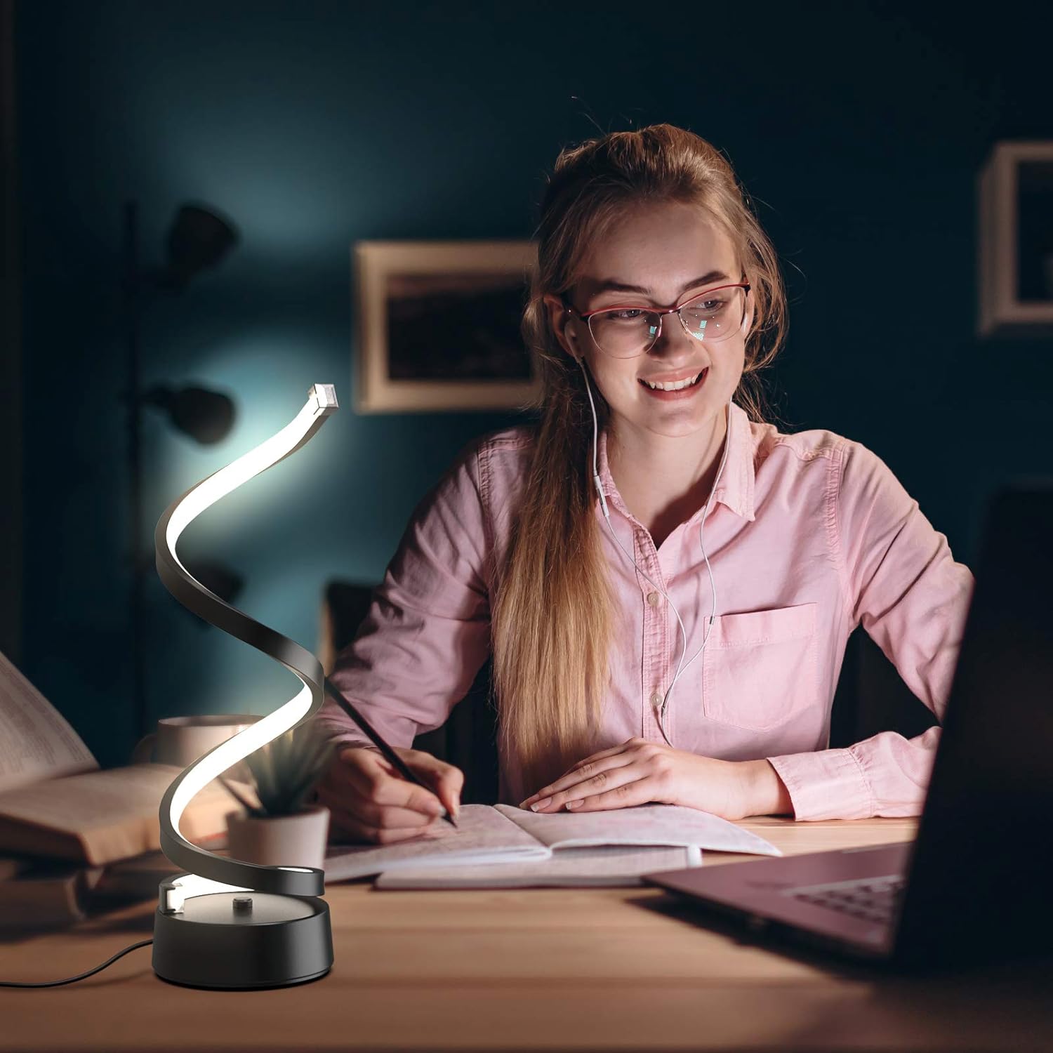 NUÜR Classic Spiral LED Table Lamp Black, Dimmable Metallic Bedside Lamp with Touch Controller, 3 Colour Temperature, 15.8 Inch Height…