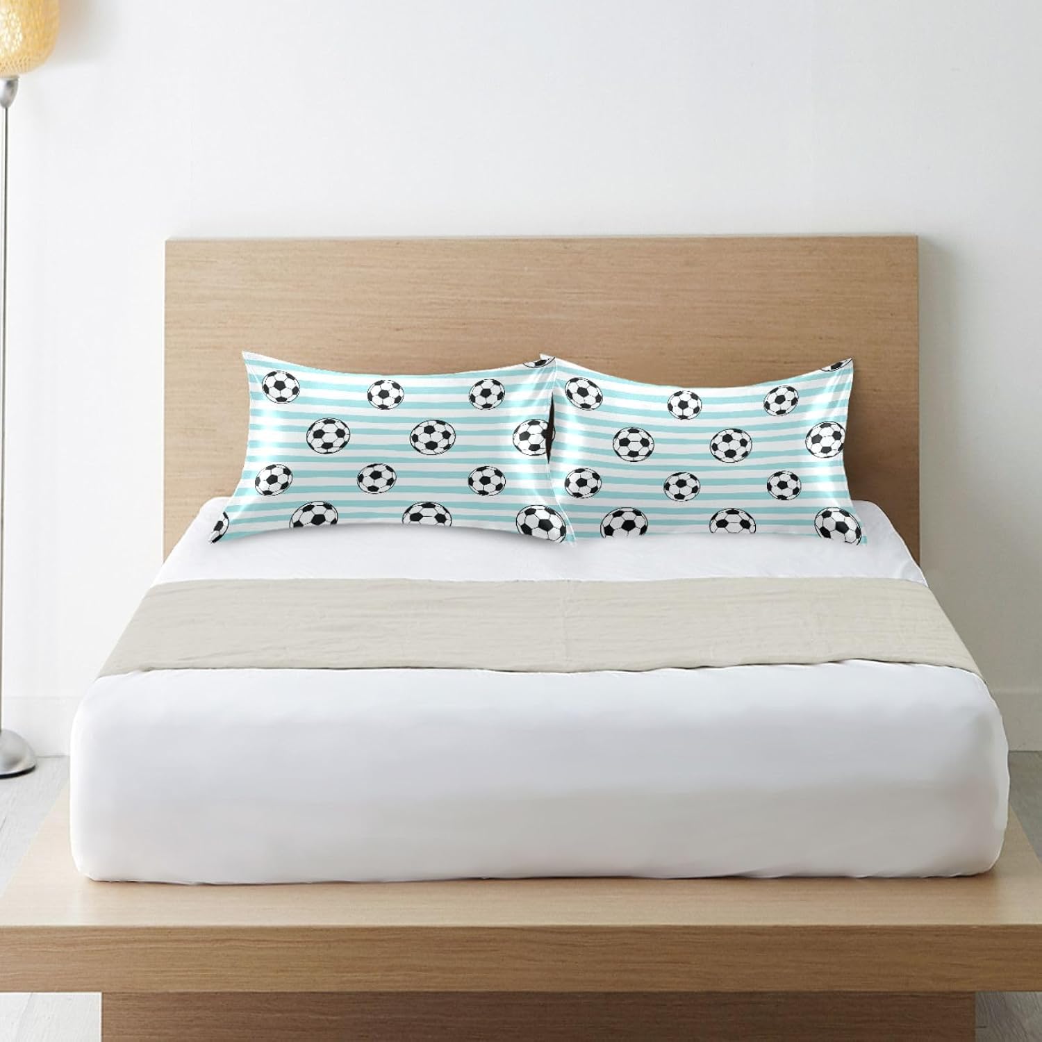 Soccer Blue Stripe Pillow Covers Silk Pillowcase for Hair and Skin Breathable Soft Satin Pillowcase King Size Pillow Case for Bedroom…