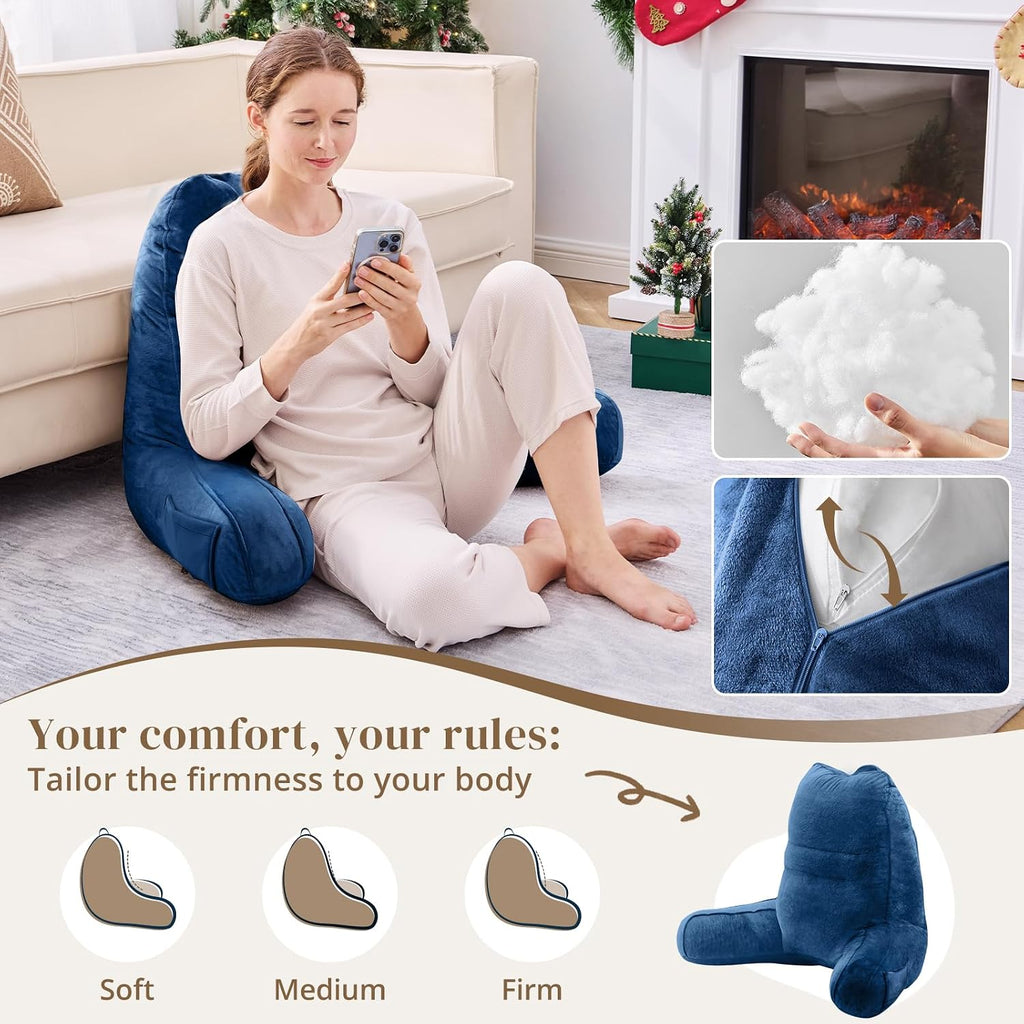 Sasttie Reading Pillow, Pillows for Reading or Relaxing – Ergonomic Support for Head, Neck, Back, and Lumbar, 23-Inch, Navy Blue Blue