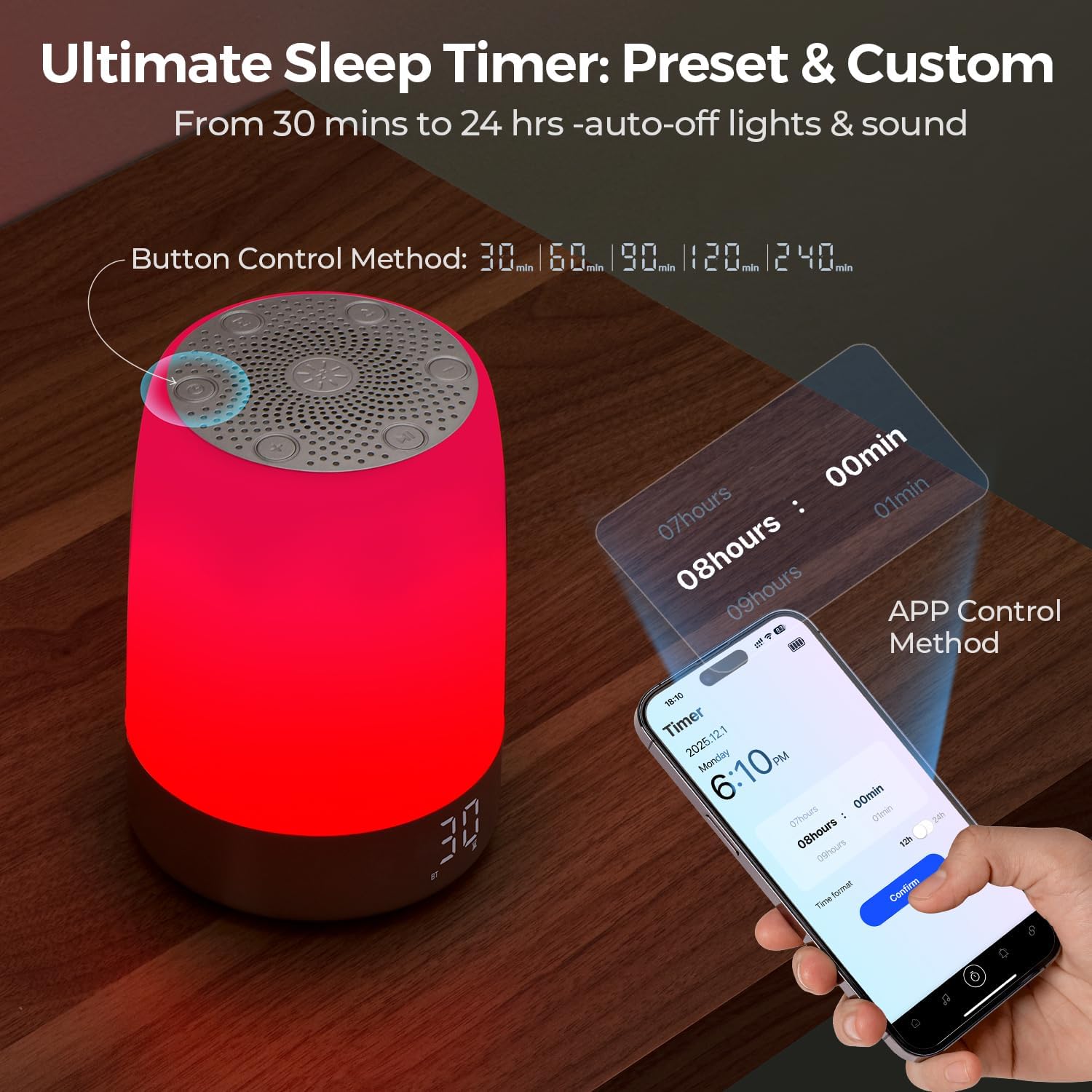 Uptimus Smart Red Light relaxation Lamp & Sleep Sound Machine for Bedroom with Alarm Clock, 32 White Noises Sound Machine, Night Light…
