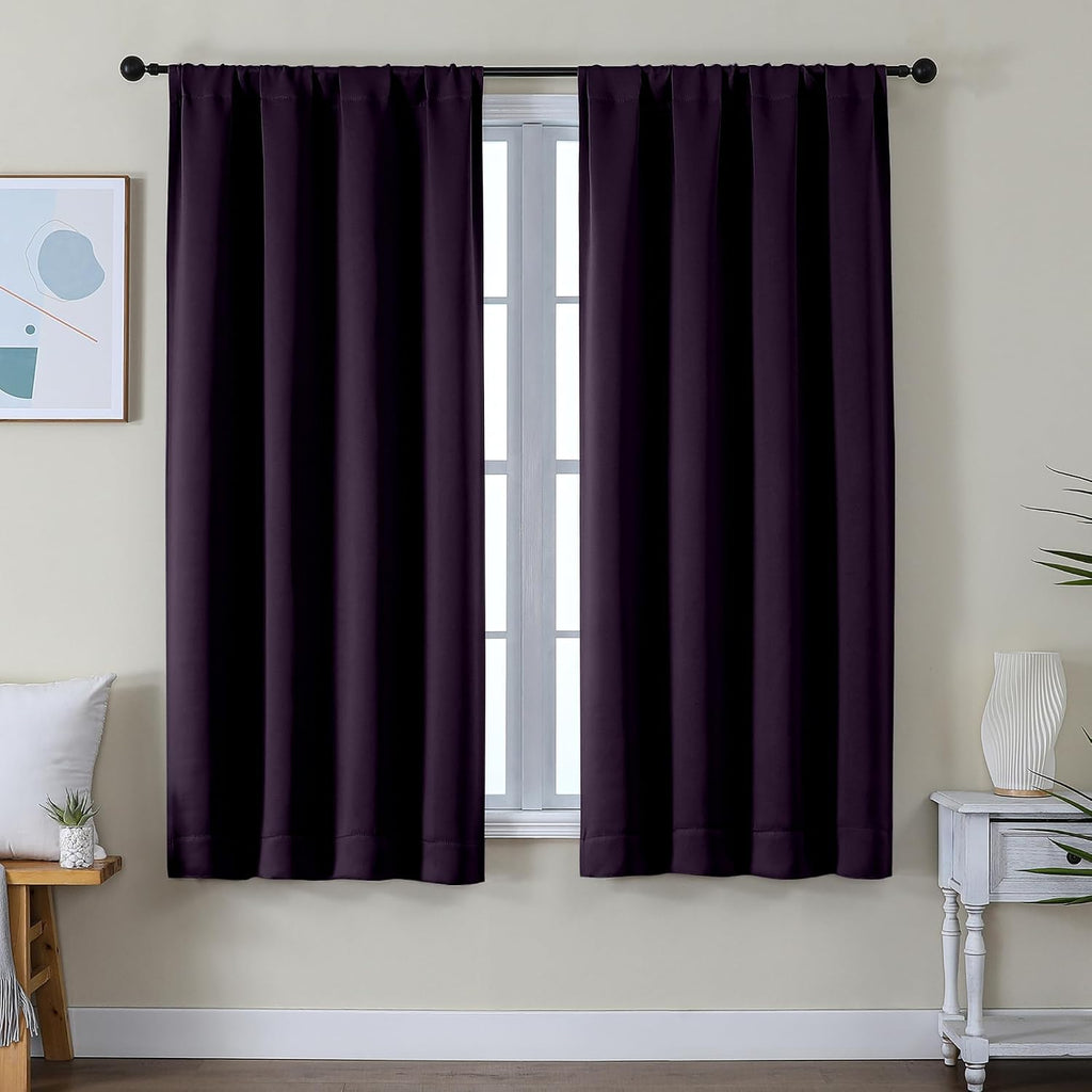 Simplebrand Ava BlackBerry Blackout Curtains for Bedroom 63 Inch Length 2 Panels Set, Nursery Thermal Insulated Energy Saving Rod Pocket Wi…