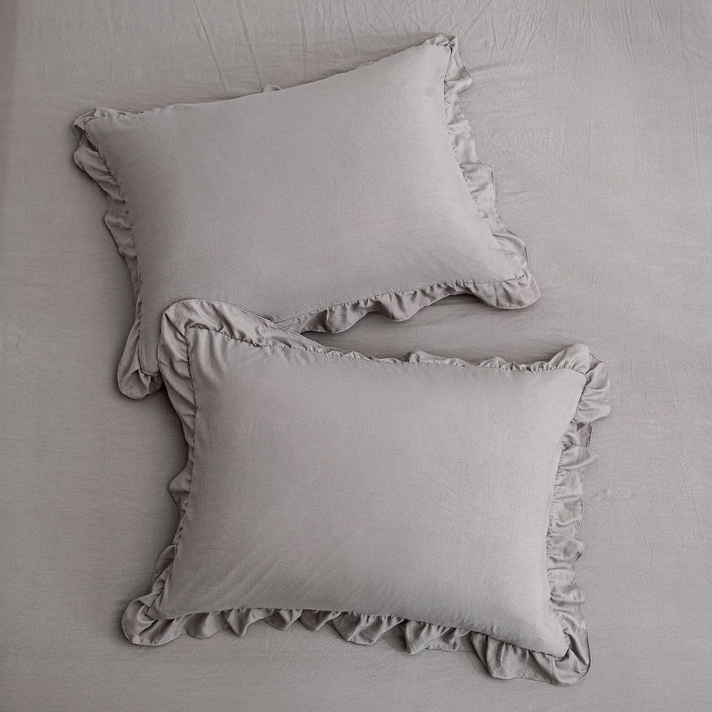 Merryword Cute Pillowcases Light Gray Pillow Shams Gray Ruffle Standard 20x26inch Pillowcases Set of 2 Shabby Chic Fringe Decor Pillow Cove…