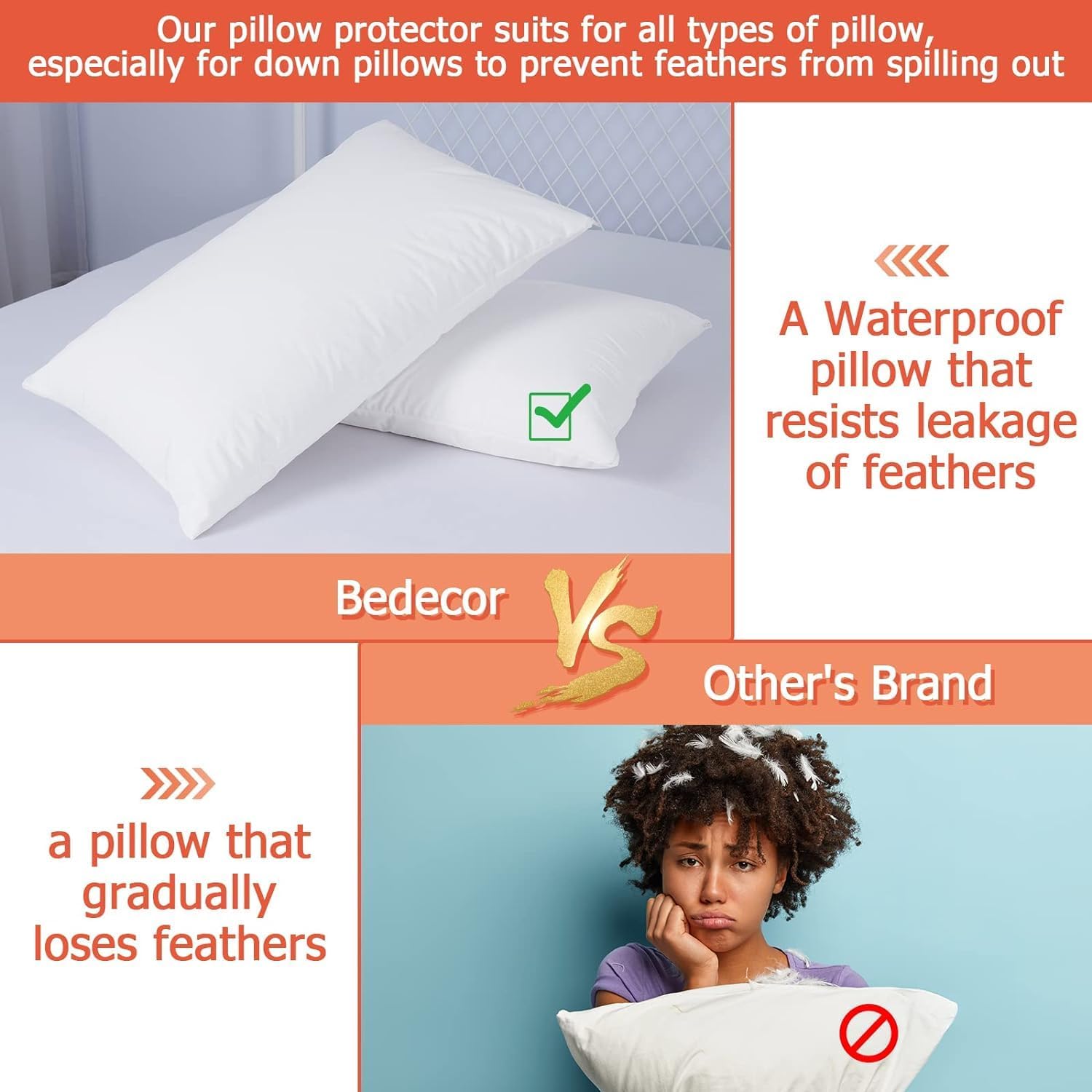 Bedecor Queen Pillow Protector with Zipper 4 Packs, Waterproof Pillow Covers Encasement Smooth Dust Proof with Breathable Holes Allow Air…