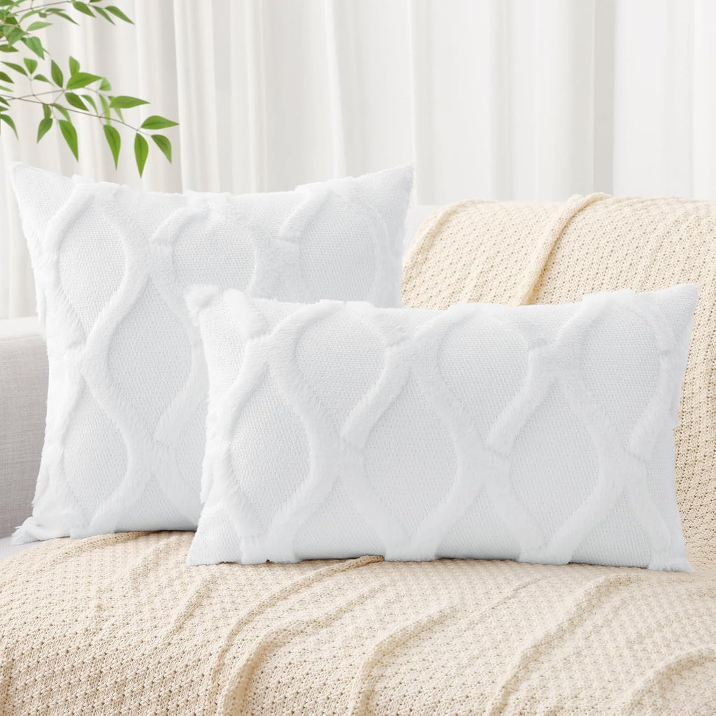 decorUhome Summer Throw Pillow Covers 20x20 Inch Set of 2, Soft Plush Faux Fur Wool Pure White Accent Couch Pillow Covers for Modern Farmho…