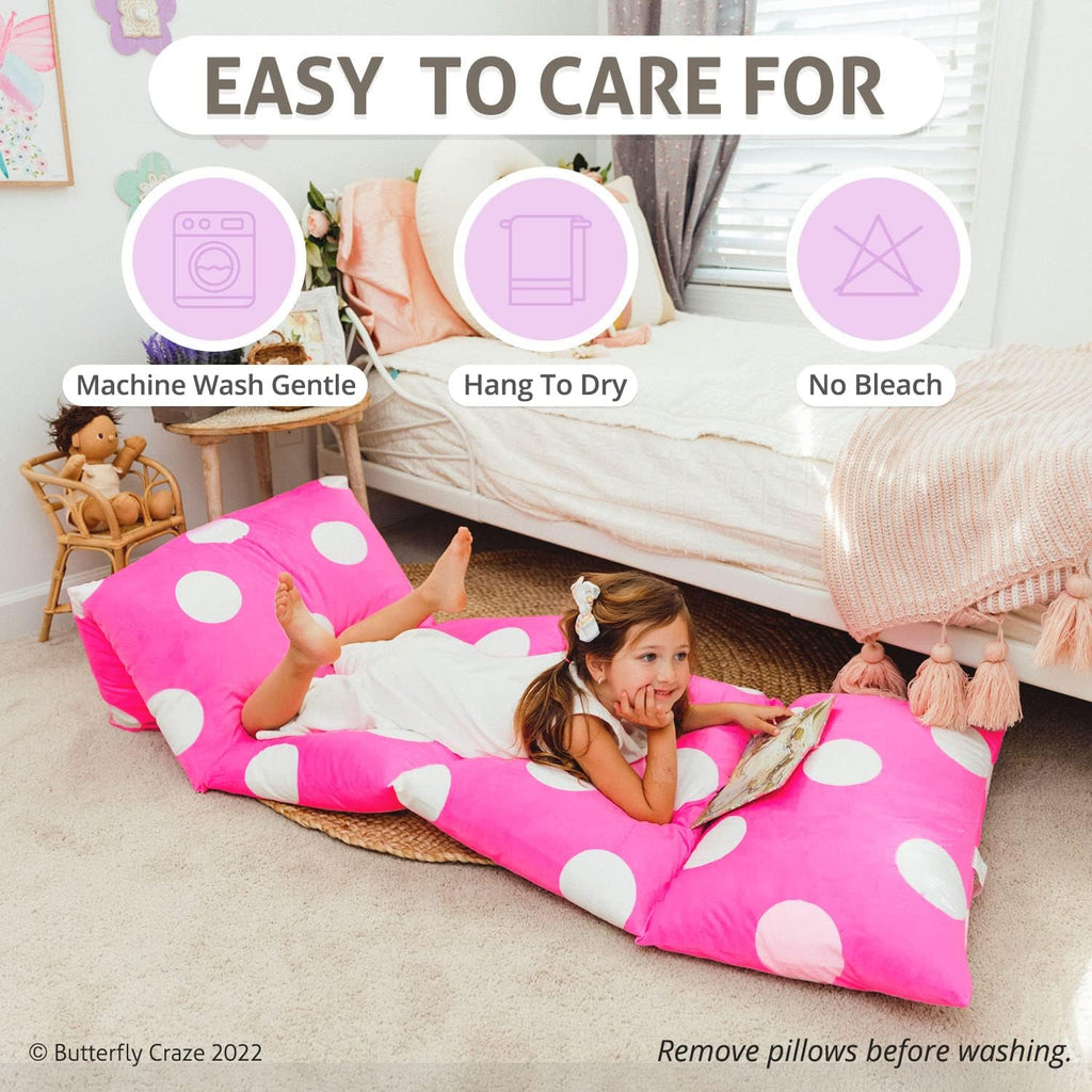 Butterfly Craze Floor Pillow Case, Mattress Bed Lounger Cover, Polka Hot Pink, King Size - Cozy Seating Solution for Kids & Adults…