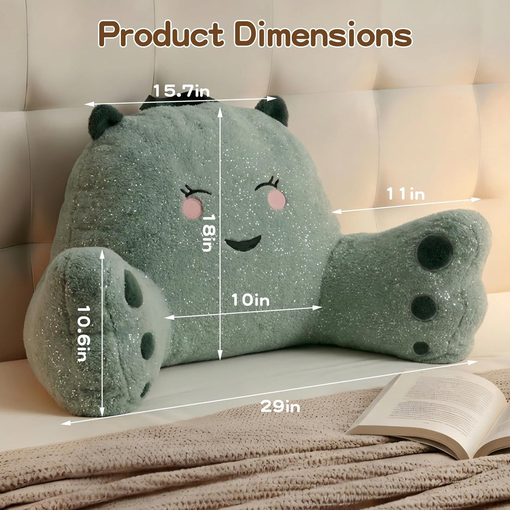 Ajicong Reading Pillow for Sitting in Bed Couch Teens/Adult, Back Rest Pillow for Sitting Up in Bed with Shredded Memory Foam, Includes Arm…