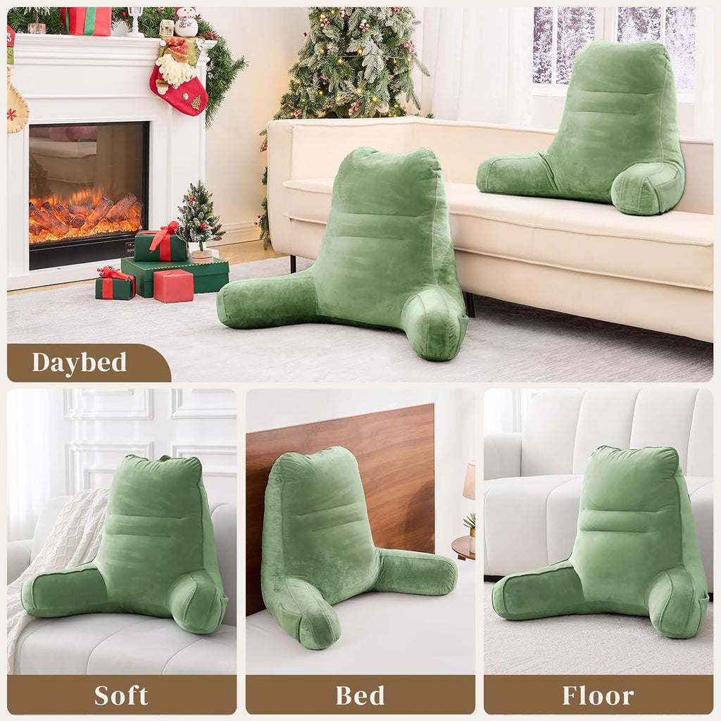 Sasttie Reading Pillow, Pillows for Reading or Relaxing – Ergonomic Support for Head, Neck, Back, and Lumbar, 21-Inch, Sage Green Green