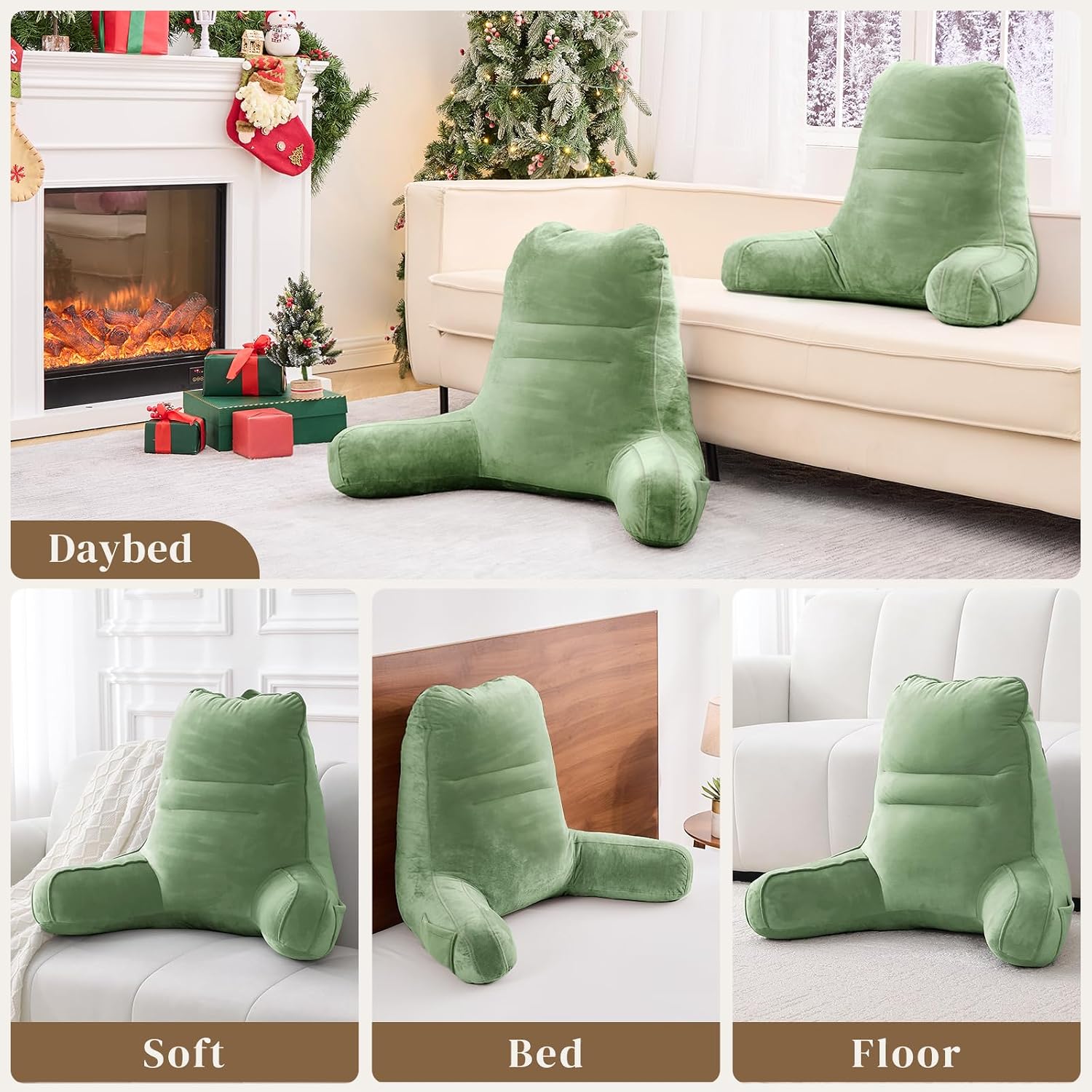 Sasttie Reading Pillow, Pillows for Reading or Relaxing – Ergonomic Support for Head, Neck, Back, and Lumbar, 23-Inch, Sage Green Green