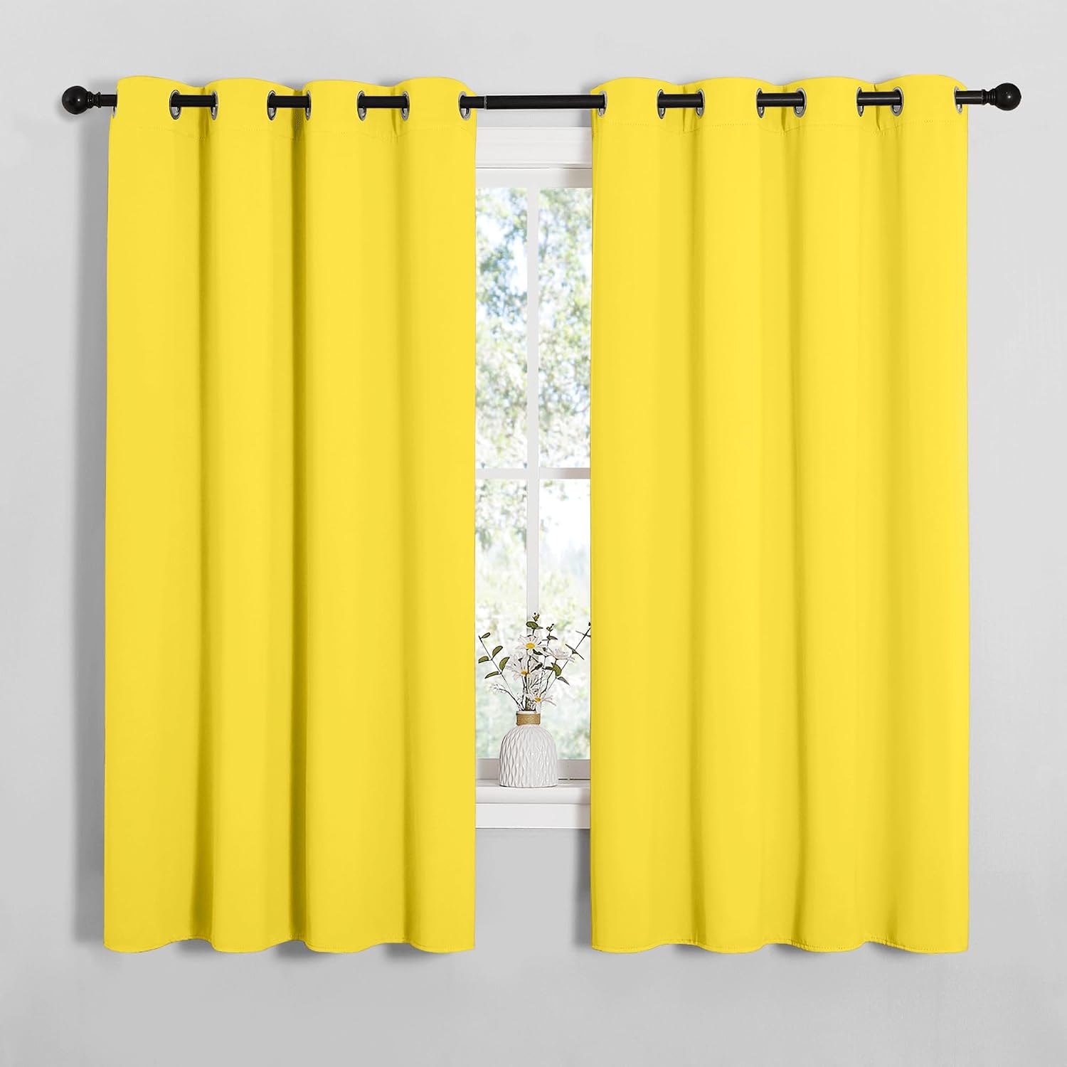 NICETOWN Bedroom Curtain Panels Draperies, Thermal Insulated Solid Grommet Curtains/Drapes (Bright Yellow, 1 Pair, 55 by 68-inch)