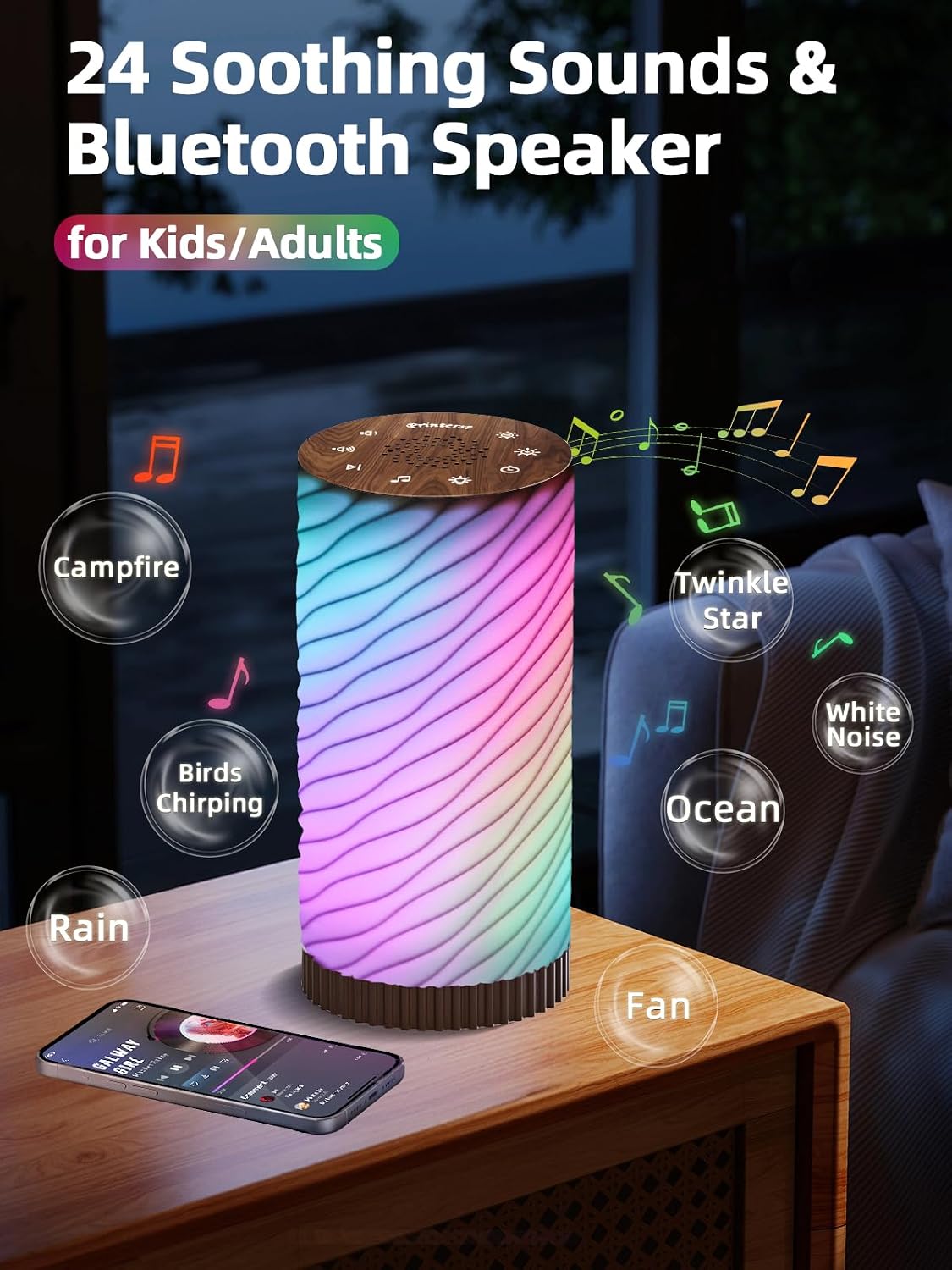 Touch Bedside Lamp with Sound Machine for Adults, Dimmable Night Light for Bedroom, 3-in-1 Bluetooth Speaker & White Noise Machine for…