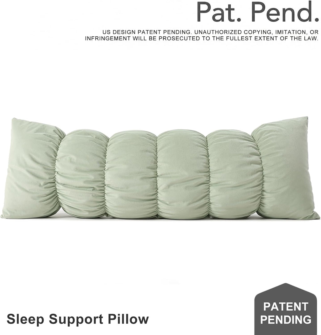 Ailuteie Pat. Pend. Long Pillow for Bed, Segmented Body Pillow for Adults and Side Sleepers with Soft Velvet Washable Pillowcase (Celadon G…
