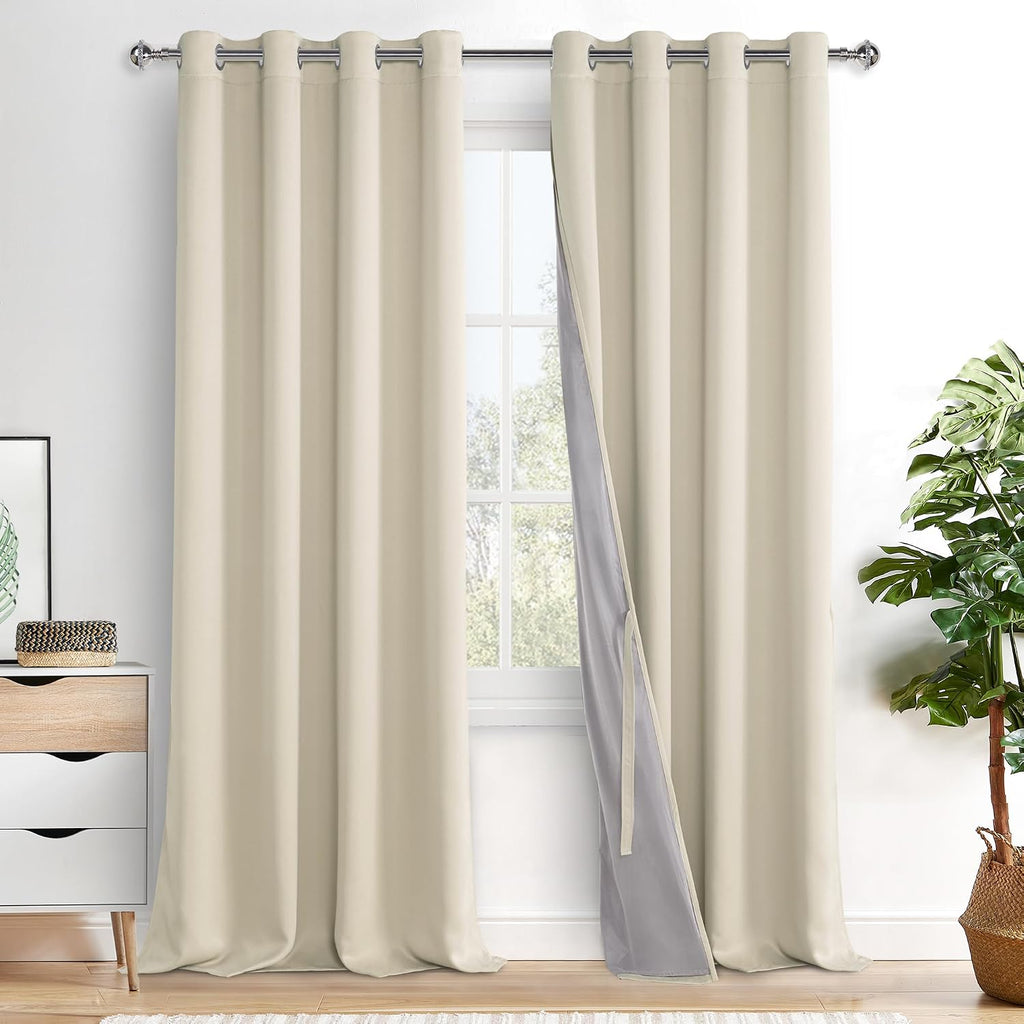 Xwzo 100% Blackout Curtains with Tiebacks- 2 Thick Layers Completely Shaded Window Treatment Thermal Insulated Lined Drapes with Grommets f…