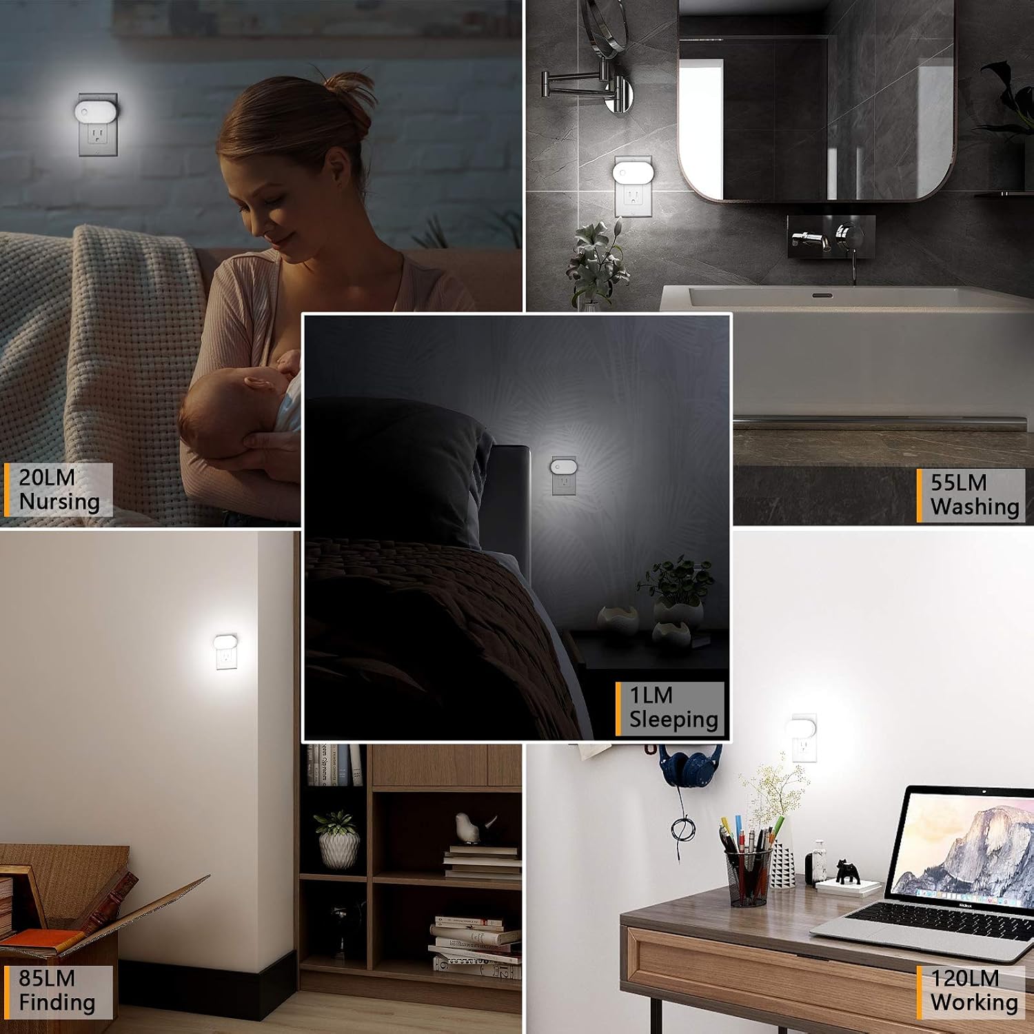 Lyridz 120LM Ultra Bright Plug-in Motion Sensor Night Light, Stepless Dimmable LED Nightlight, Always-On and Auto-Off, for Hallway…
