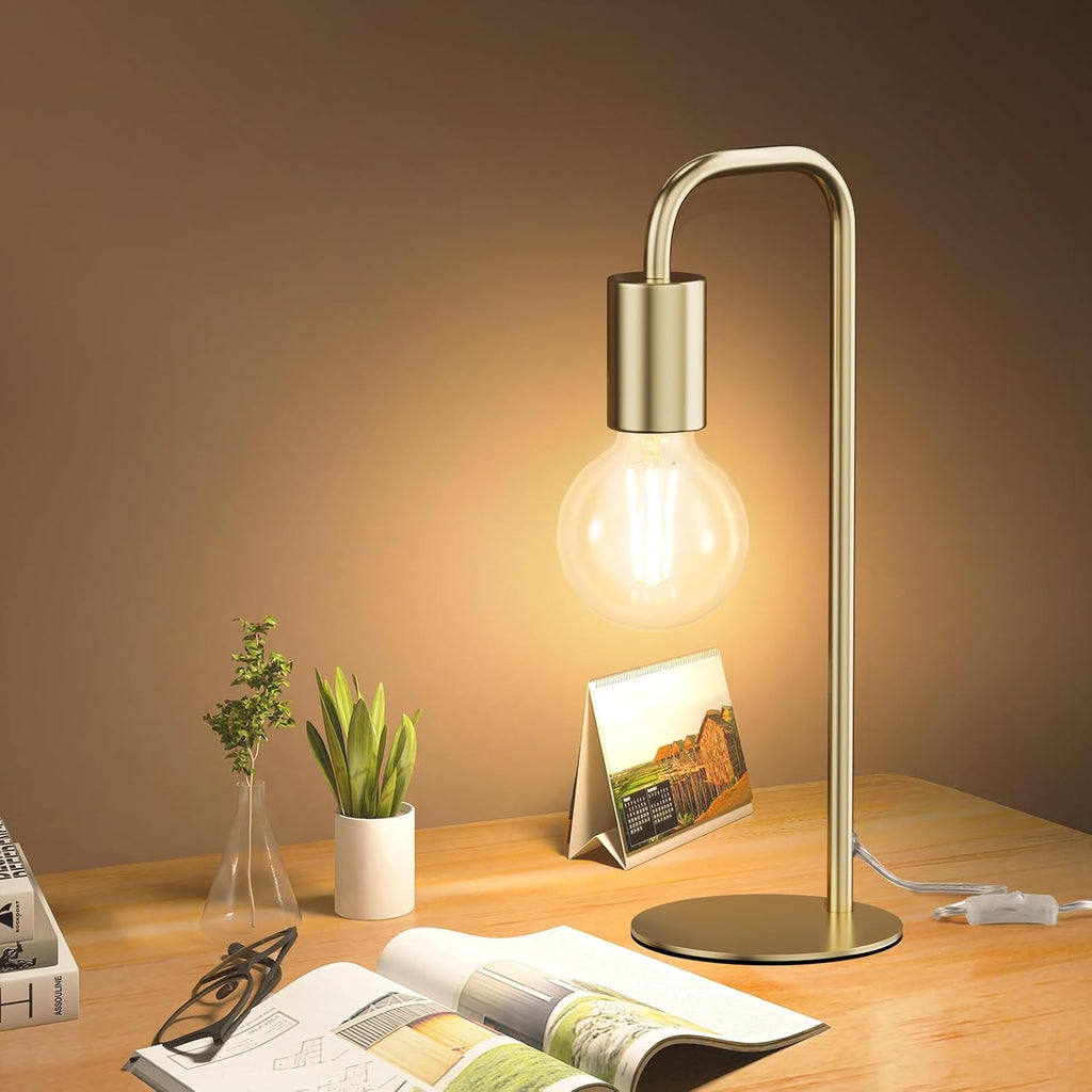 Industrial Table Lamp for Bedroom, Modern Side Table Lamps for Nightstand with Wire Switch, E26 Socket Base, Bedside Desk Lamp for Living…