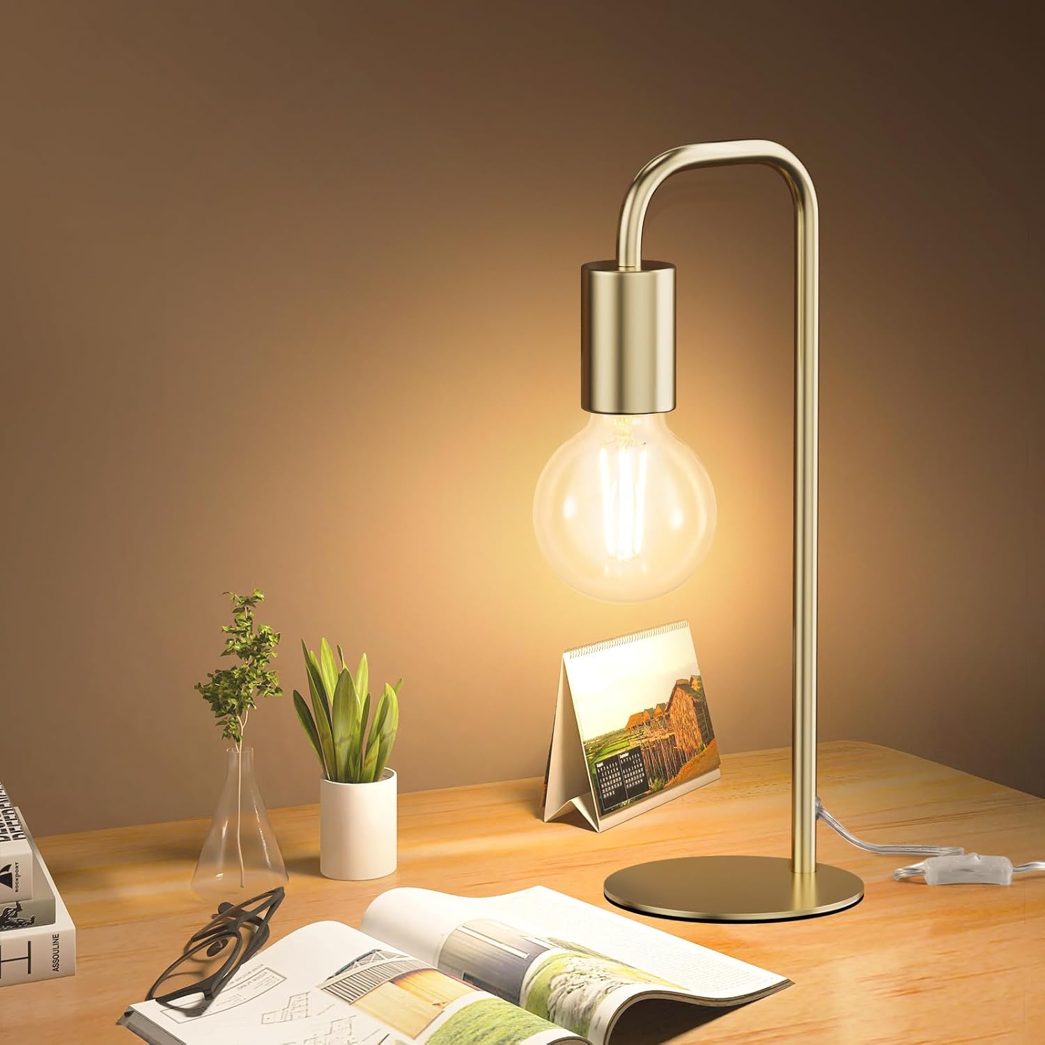 Industrial Table Lamp for Bedroom, Modern Side Table Lamps for Nightstand with Wire Switch, E26 Socket Base, Bedside Desk Lamp for Living…