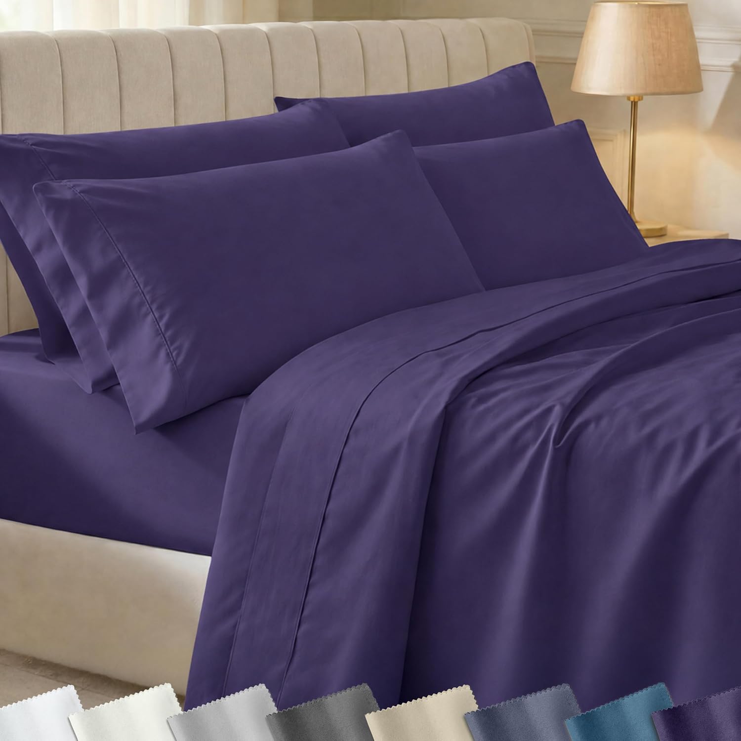 CaliforniaDesignDen California Design Den 6-Pc King Size Sheet Set with 4 Pillowcases - Soft 400 Thread Count 100% Cotton Sheets, Sateen We…