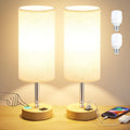 Touch Bedside Lamps Set of 2 - 3 Way Dimmable Table Lamps for Bedroom, Nightstand Lamp with Wooden Charging Station for Kids Room Dorm…
