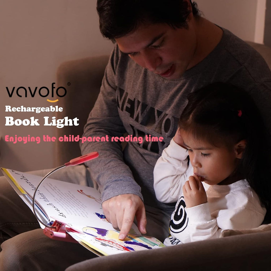 Vavofo Rechargeable Book Light for Reading in Bed Kids, 7 LED Reading Light with 9-Level Warm Cool White Daylight, Eye comfort Lamp with…