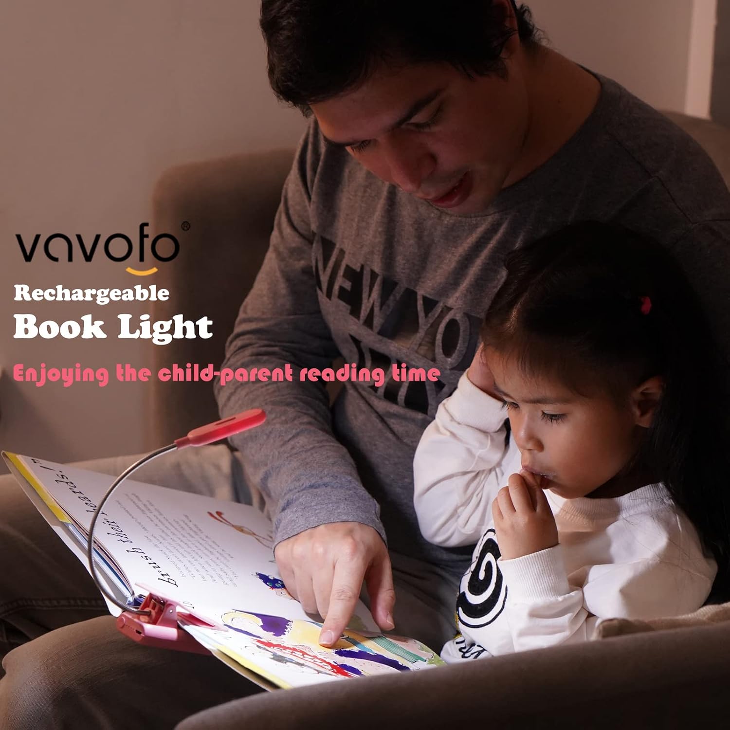 Vavofo Rechargeable Book Light for Reading in Bed Kids, 7 LED Reading Light with 9-Level Warm Cool White Daylight, Eye comfort Lamp with…